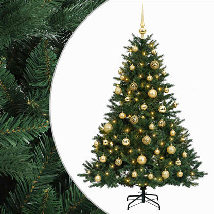 Konstgjord julgran med julkulor 150 cm 150 LED-lampor Varmvit