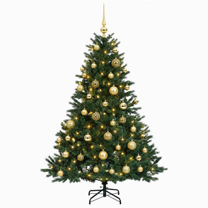 Konstgjord julgran med julkulor 150 cm 150 LED-lampor Varmvit