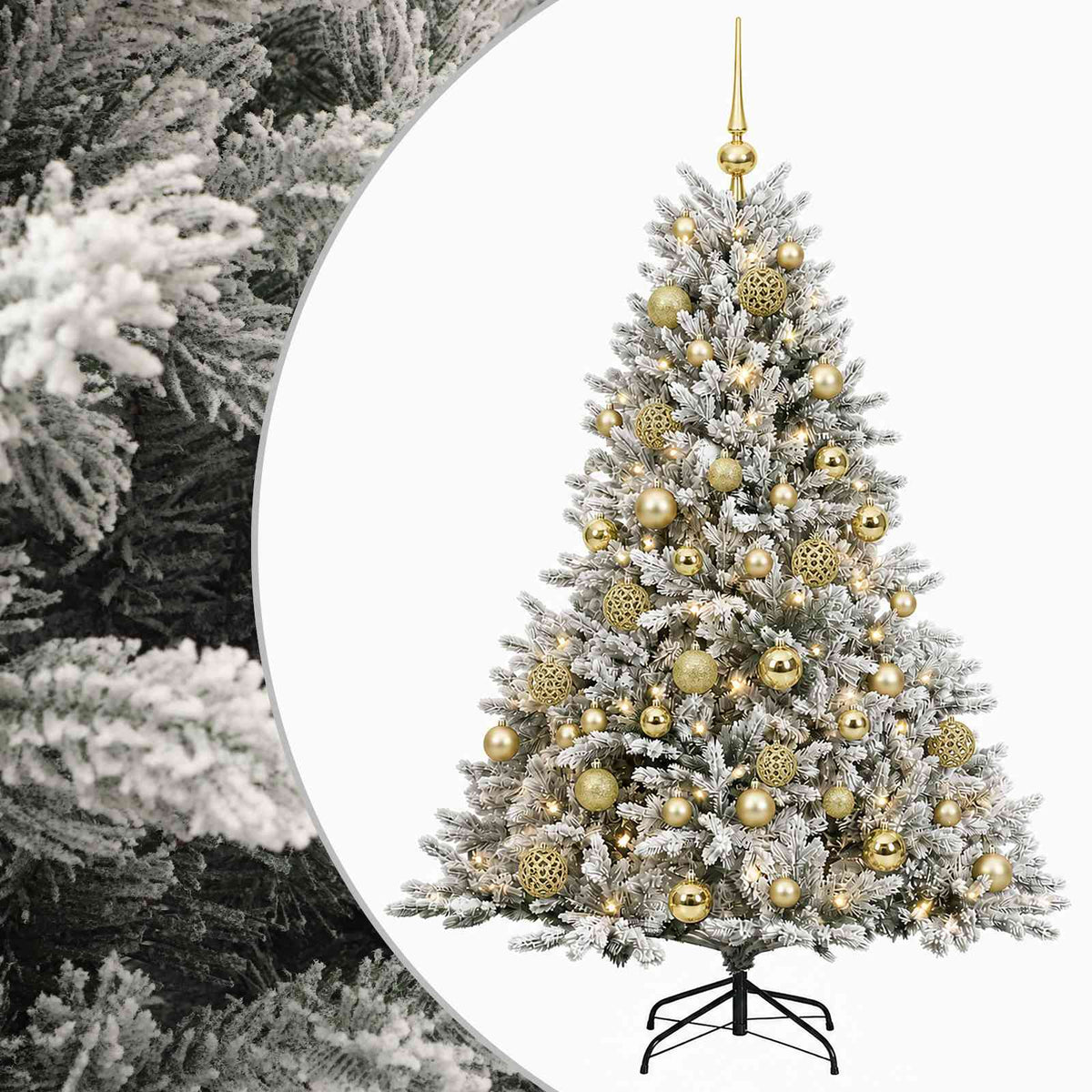 Konstgjord julgran med julkulor 150 cm 150 LED-lampor Varmvit