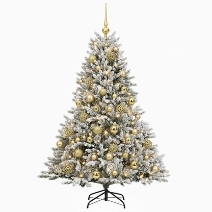 Konstgjord julgran med julkulor 150 cm 150 LED-lampor Varmvit
