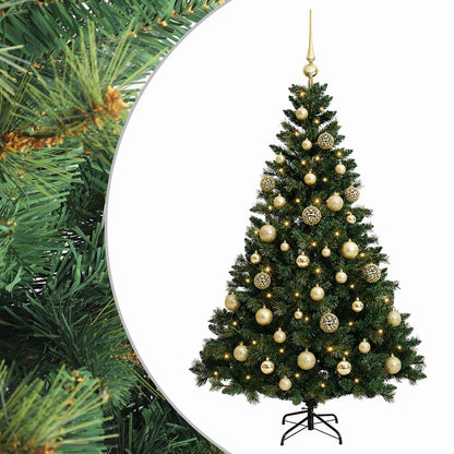 Konstgjord julgran med kulor 150 cm 150 LED-lampor Varmvit