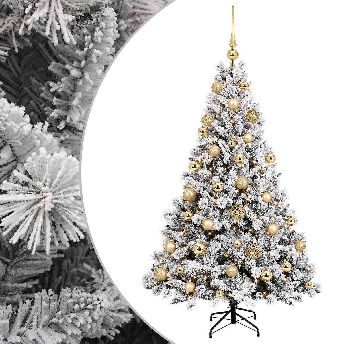 Konstgjord julgran med kulor 120 cm 150 LED-lampor Varmvit