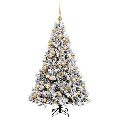 Konstgjord julgran med kulor 120 cm 150 LED-lampor Varmvit
