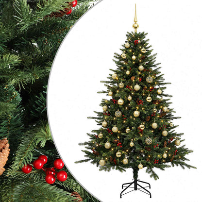 Konstgjord julgran med julkulor 120 cm 150 LED-lampor Varmvit