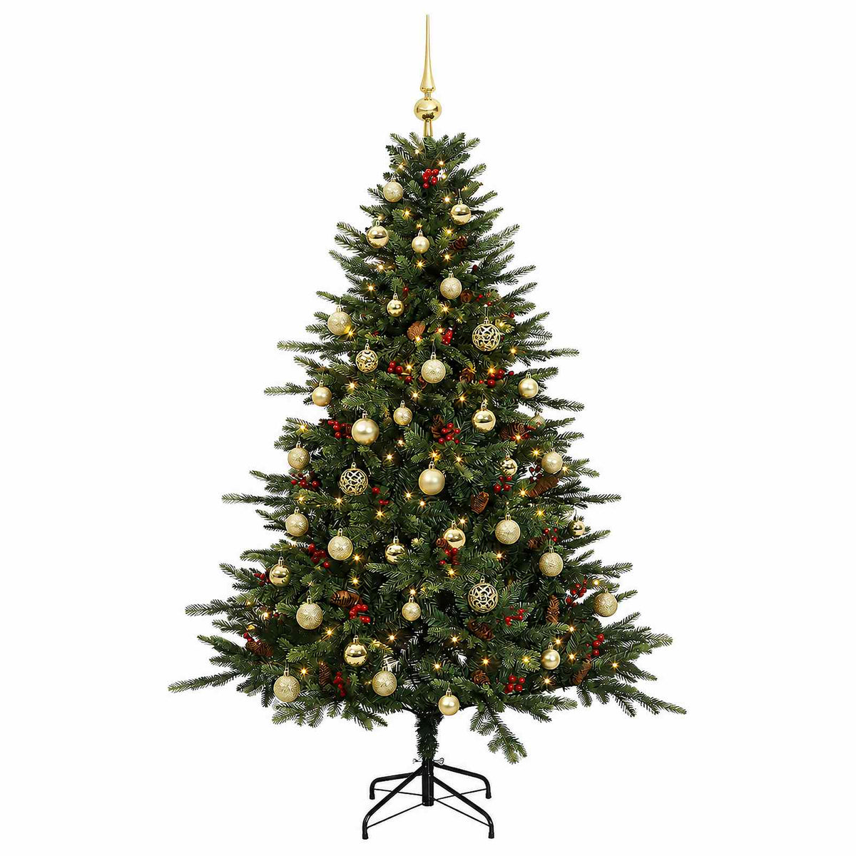 Konstgjord julgran med julkulor 120 cm 150 LED-lampor Varmvit