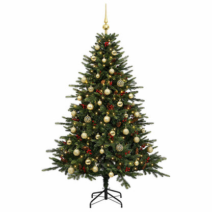 Konstgjord julgran med julkulor 120 cm 150 LED-lampor Varmvit