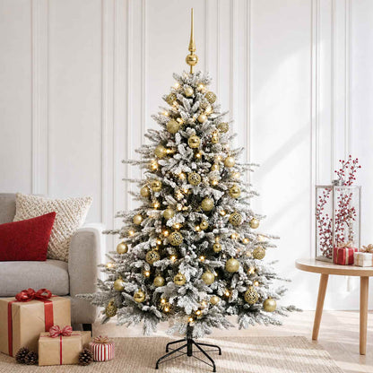 Konstgjord julgran med julkulor 150 cm 150 LED-lampor Varmvit