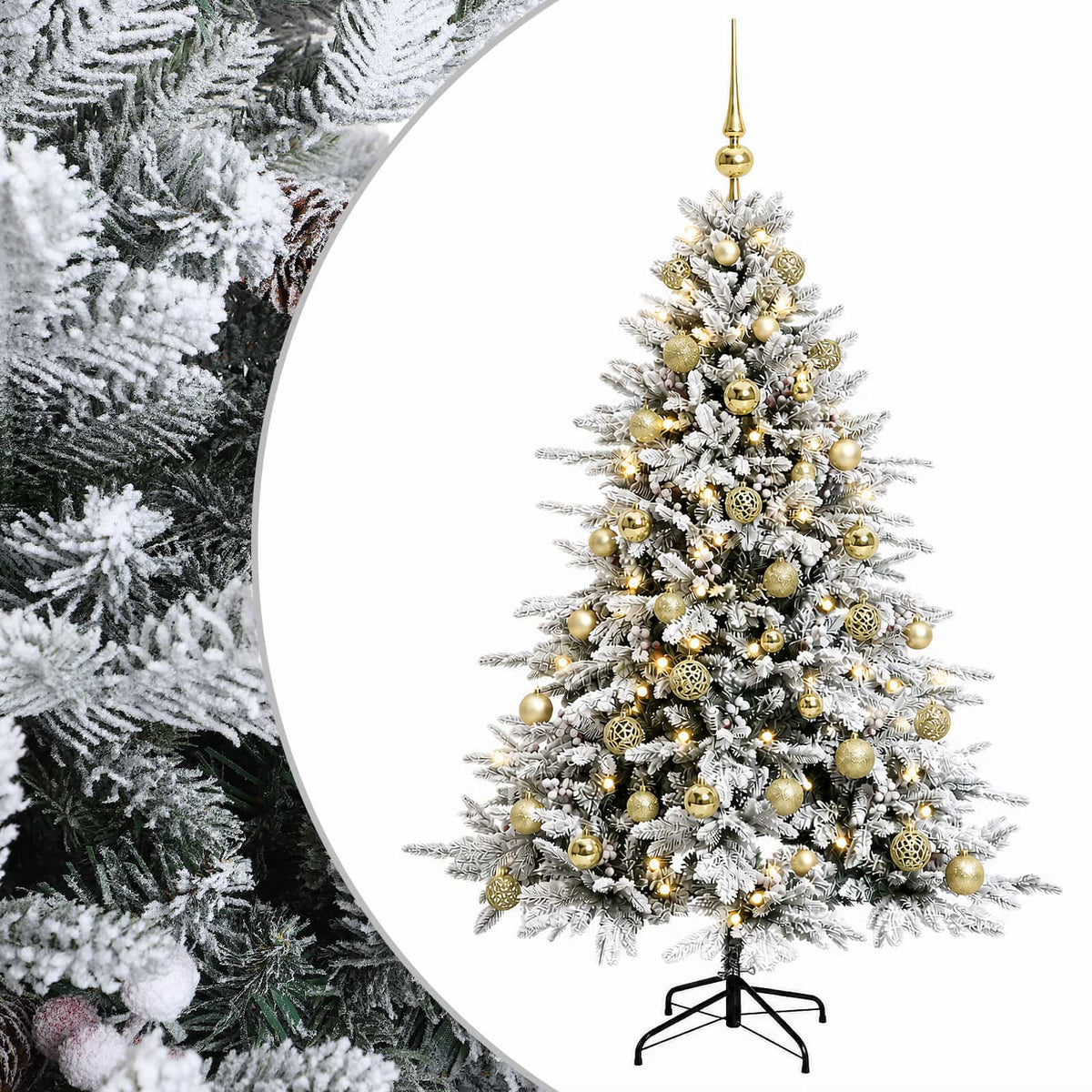Konstgjord julgran med julkulor 150 cm 150 LED-lampor Varmvit