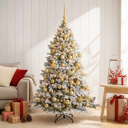 Konstgjord julgran med julkulor 150 cm 150 LED-lampor Varmvit