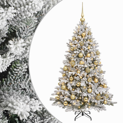 Konstgjord julgran med julkulor 150 cm 150 LED-lampor Varmvit