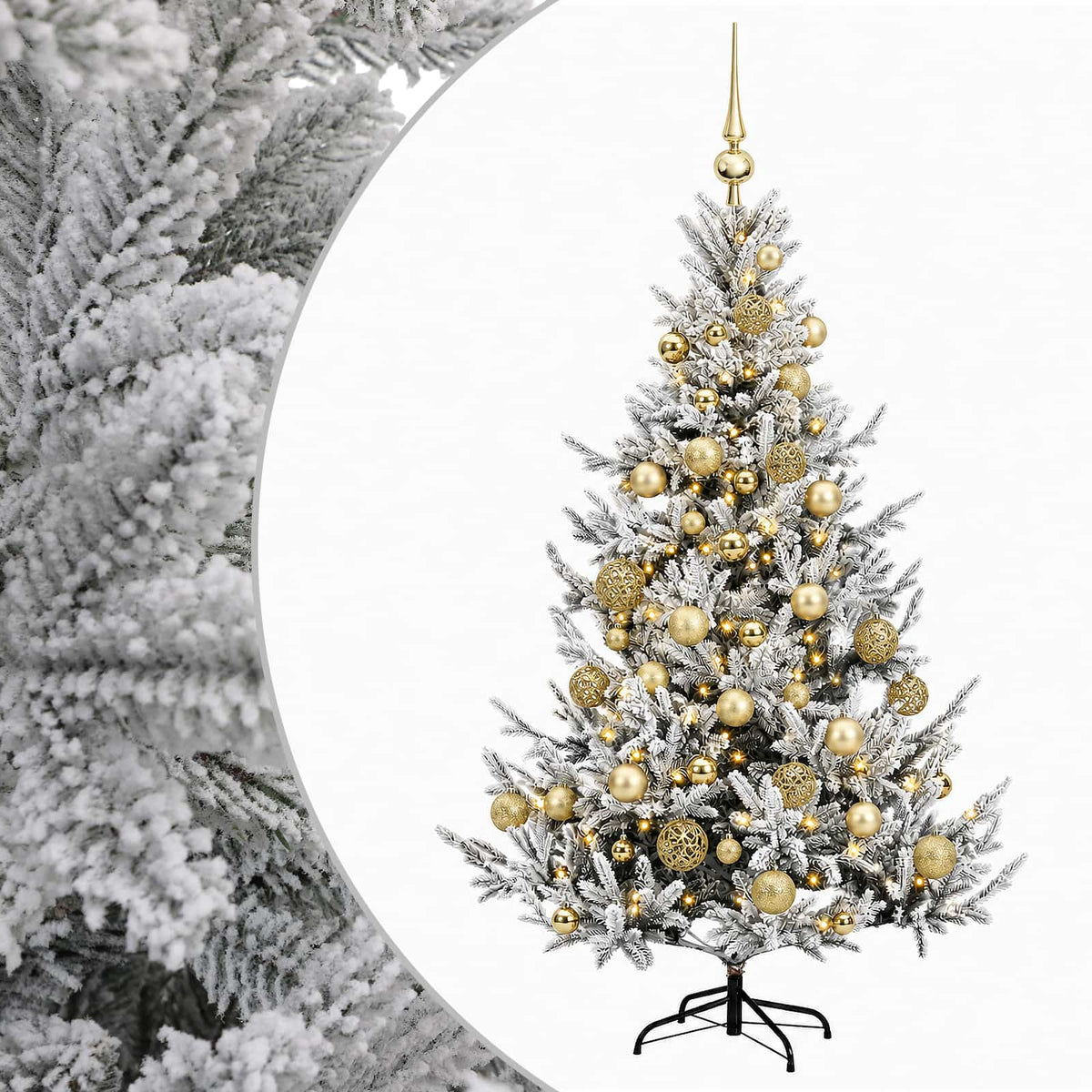 Konstgjord julgran med julkulor 150 cm 150 LED-lampor Varmvit