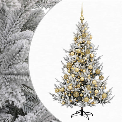 Konstgjord julgran med julkulor 150 cm 150 LED-lampor Varmvit