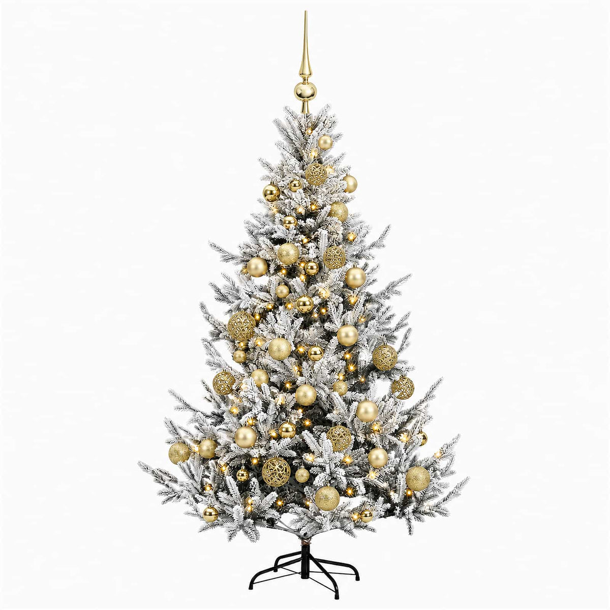 Konstgjord julgran med julkulor 150 cm 150 LED-lampor Varmvit