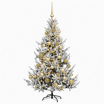 Konstgjord julgran med julkulor 150 cm 150 LED-lampor Varmvit