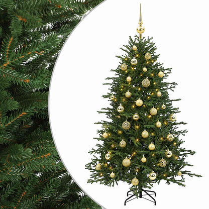 Konstgjord julgran med julkulor 120 cm 150 LED-lampor Varmvit