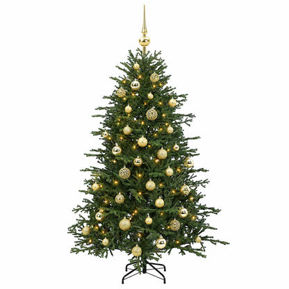 Konstgjord julgran med julkulor 120 cm 150 LED-lampor Varmvit