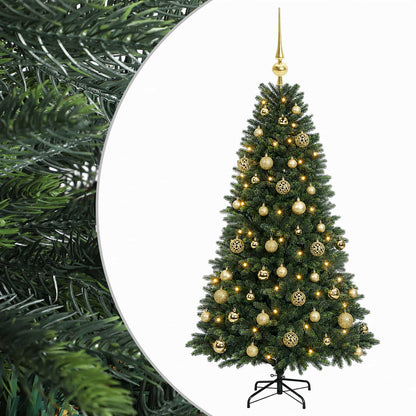 Konstgjord julgran med kulor 150 cm 150 LED-lampor Varmvit