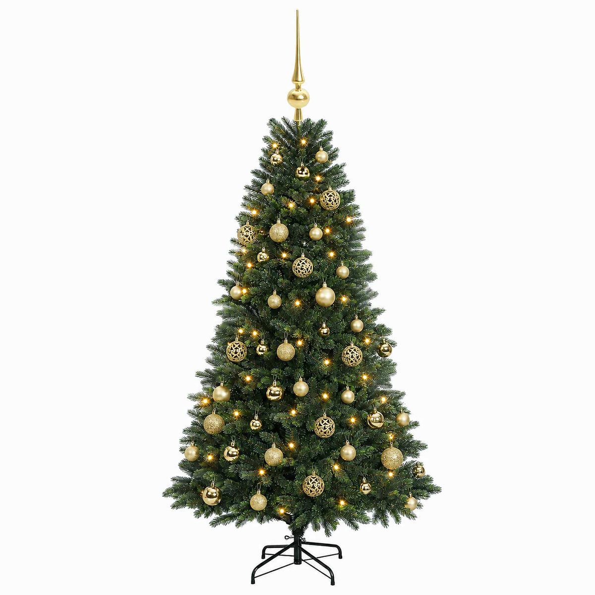 Konstgjord julgran med kulor 150 cm 150 LED-lampor Varmvit