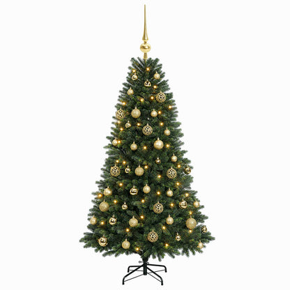 Konstgjord julgran med kulor 150 cm 150 LED-lampor Varmvit