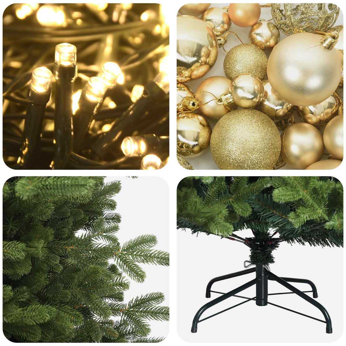Konstgjord julgran med julkulor 120 cm 150 LED-lampor Varmvit