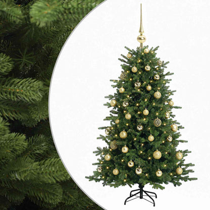 Konstgjord julgran med julkulor 120 cm 150 LED-lampor Varmvit