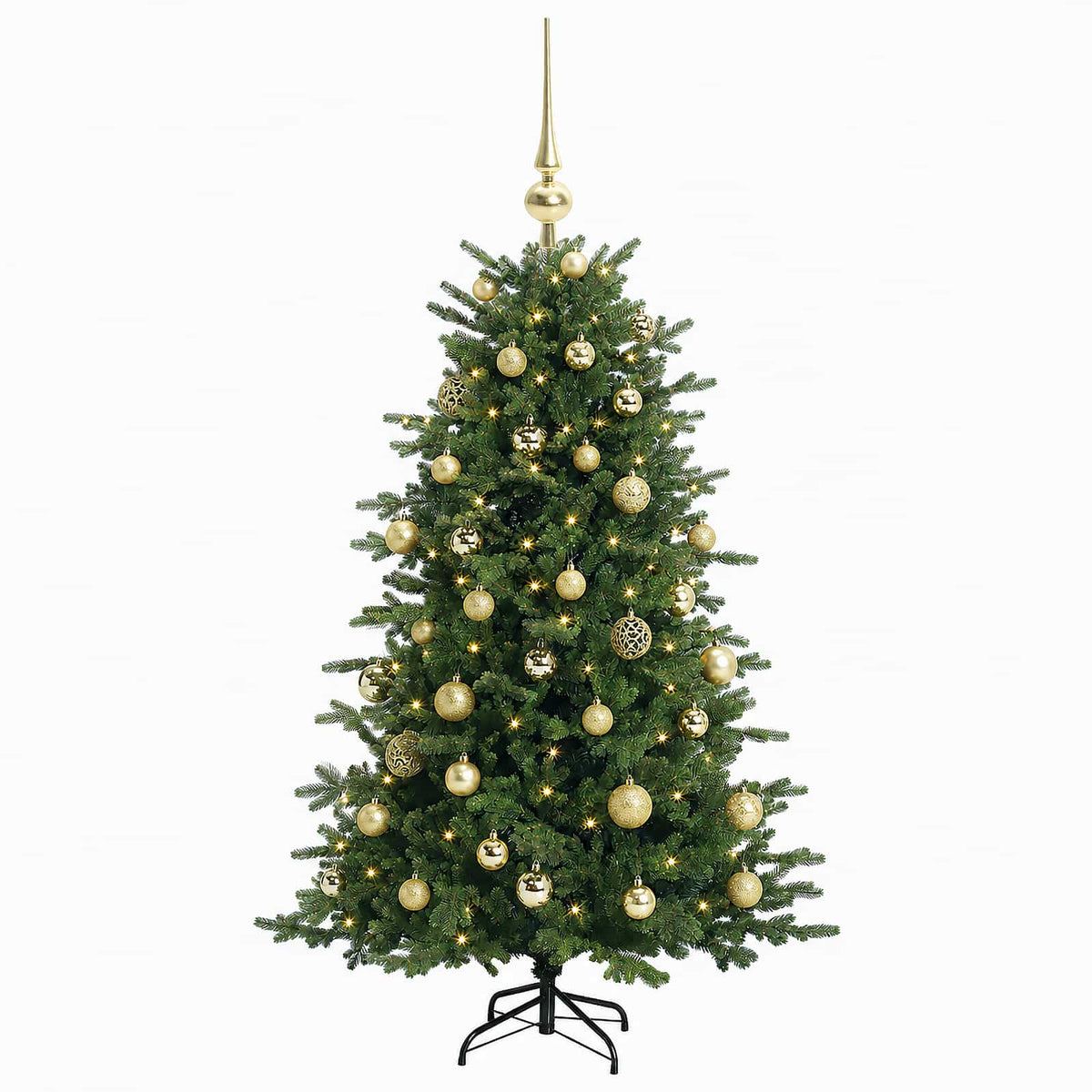 Konstgjord julgran med julkulor 120 cm 150 LED-lampor Varmvit