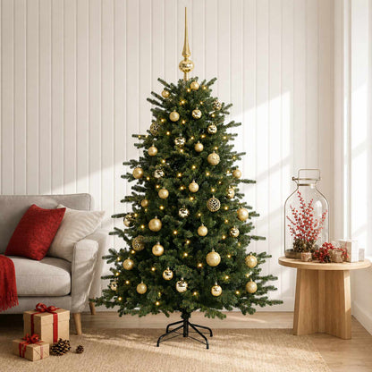 Konstgjord julgran med julkulor 120 cm 150 LED-lampor Varmvit