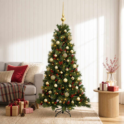 Konstgjord julgran med julkulor 150 cm 150 LED-lampor Varmvit