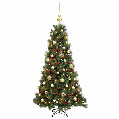 Konstgjord julgran med julkulor 150 cm 150 LED-lampor Varmvit