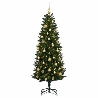 Konstgjord julgran med kulor 120 cm 150 LED-lampor Varmvit