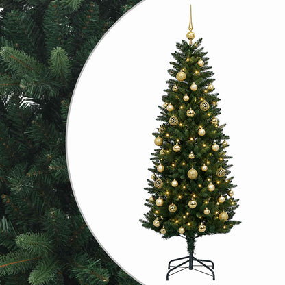 Konstgjord julgran med kulor 150 cm 150 LED-lampor Varmvit