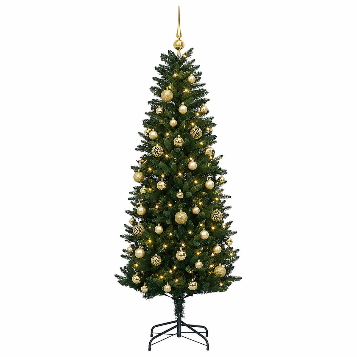 Konstgjord julgran med kulor 150 cm 150 LED-lampor Varmvit
