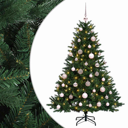 Konstgjord julgran med julkulor 150 cm 150 LED-lampor Varmvit