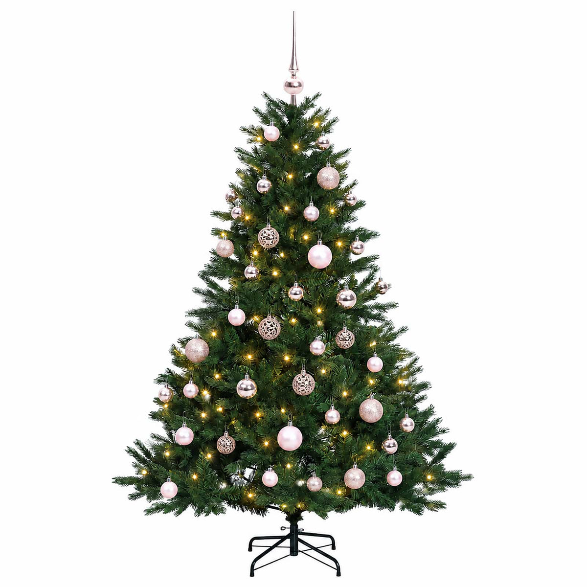 Konstgjord julgran med julkulor 150 cm 150 LED-lampor Varmvit