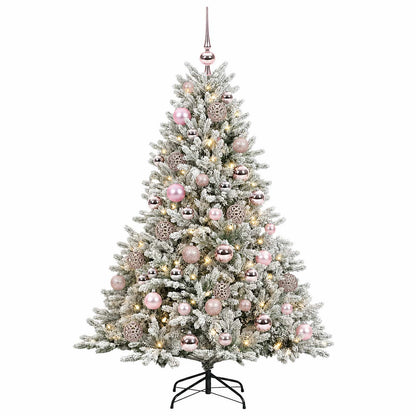 Konstgjord julgran med julkulor 120 cm 150 LED-lampor Varmvit
