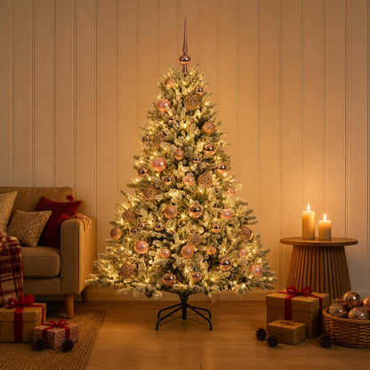 Konstgjord julgran med julkulor 120 cm 150 LED-lampor Varmvit