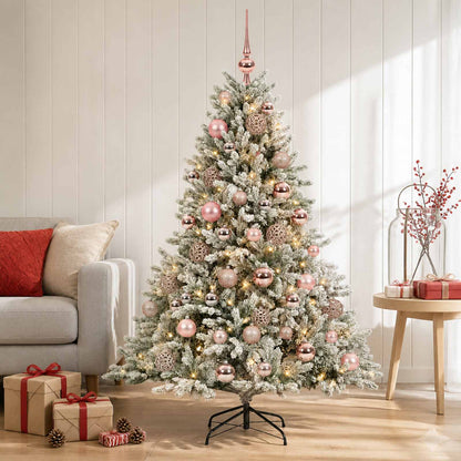 Konstgjord julgran med julkulor 120 cm 150 LED-lampor Varmvit