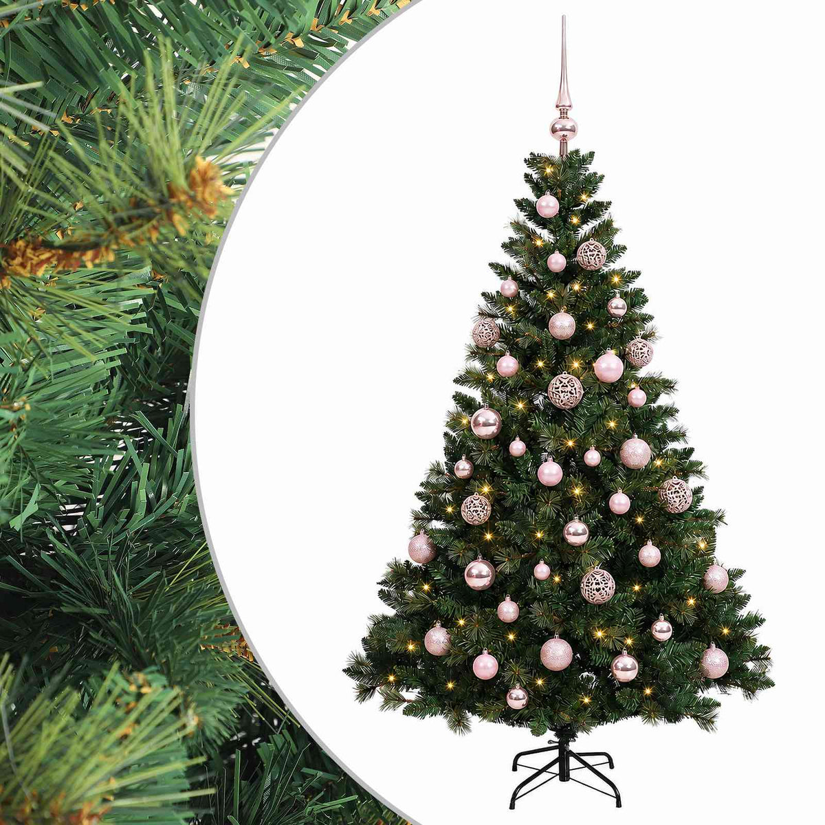 Konstgjord julgran med kulor 120 cm 150 LED-lampor Varmvit