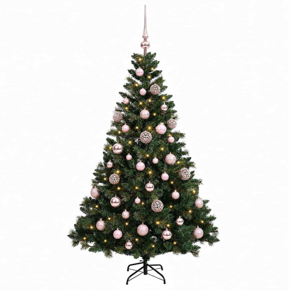 Konstgjord julgran med kulor 120 cm 150 LED-lampor Varmvit
