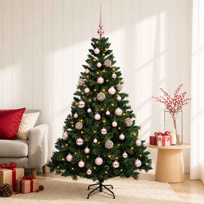 Konstgjord julgran med kulor 120 cm 150 LED-lampor Varmvit