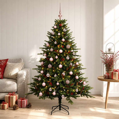 Konstgjord julgran med julkulor 150 cm 150 LED-lampor Varmvit