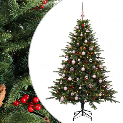 Konstgjord julgran med julkulor 150 cm 150 LED-lampor Varmvit