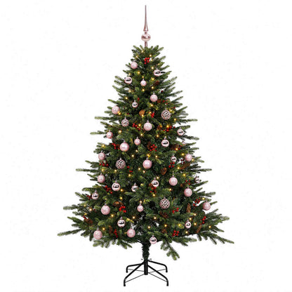 Konstgjord julgran med julkulor 150 cm 150 LED-lampor Varmvit