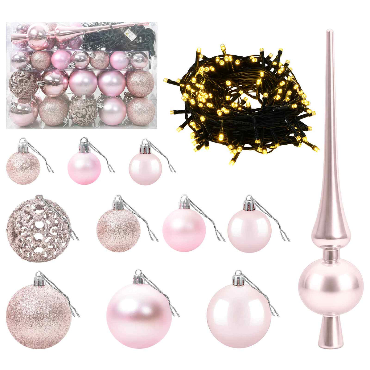 Konstgjord julgran med julkulor 120 cm 150 LED-lampor Varmvit