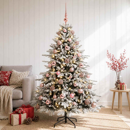 Konstgjord julgran med julkulor 150 cm 150 LED-lampor Varmvit