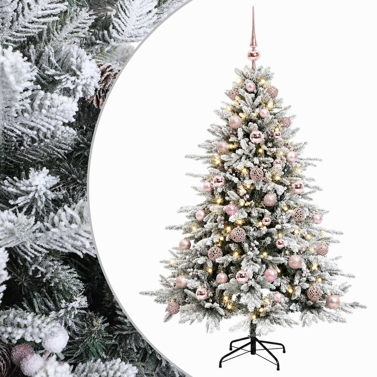 Konstgjord julgran med julkulor 150 cm 150 LED-lampor Varmvit