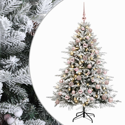 Konstgjord julgran med julkulor 150 cm 150 LED-lampor Varmvit