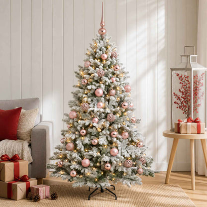 Konstgjord julgran med julkulor 150 cm 150 LED-lampor Varmvit