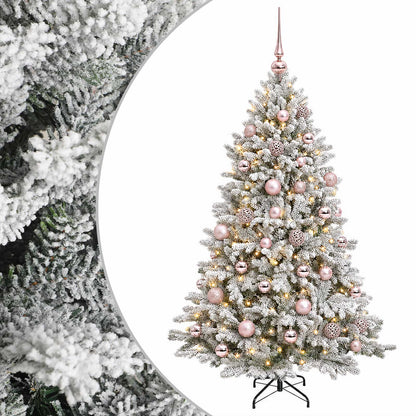 Konstgjord julgran med julkulor 150 cm 150 LED-lampor Varmvit