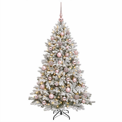 Konstgjord julgran med julkulor 150 cm 150 LED-lampor Varmvit
